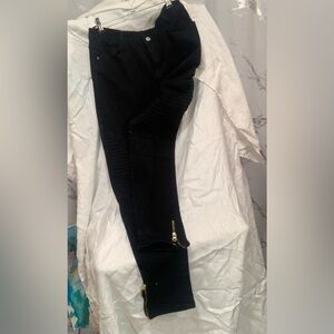 Black Moto Leggings with Gold Ankle Zipper